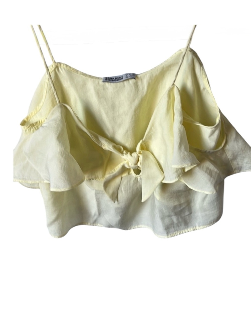 Zara Yellow Ruffle Crop Top Tie Front Spaghetti Strap Festival Boho Large